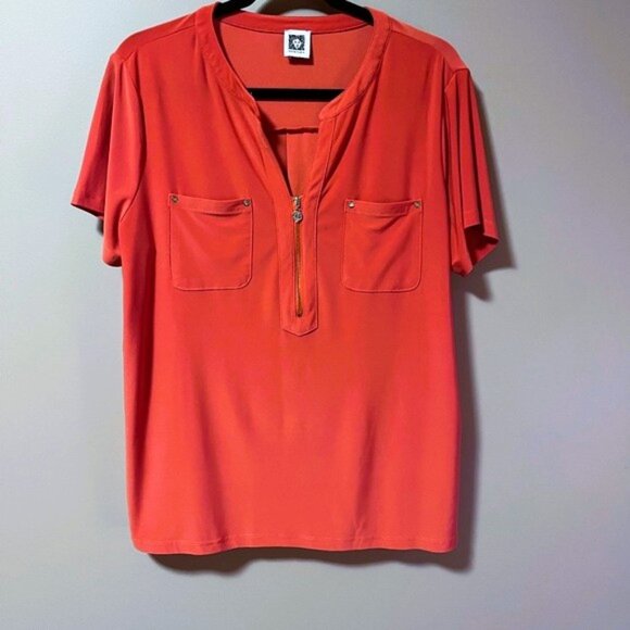 Sz XL Burnt Orange Anne Klein Short Sleeve Flowy Elegant Top Nearly New EUC - Picture 4 of 9